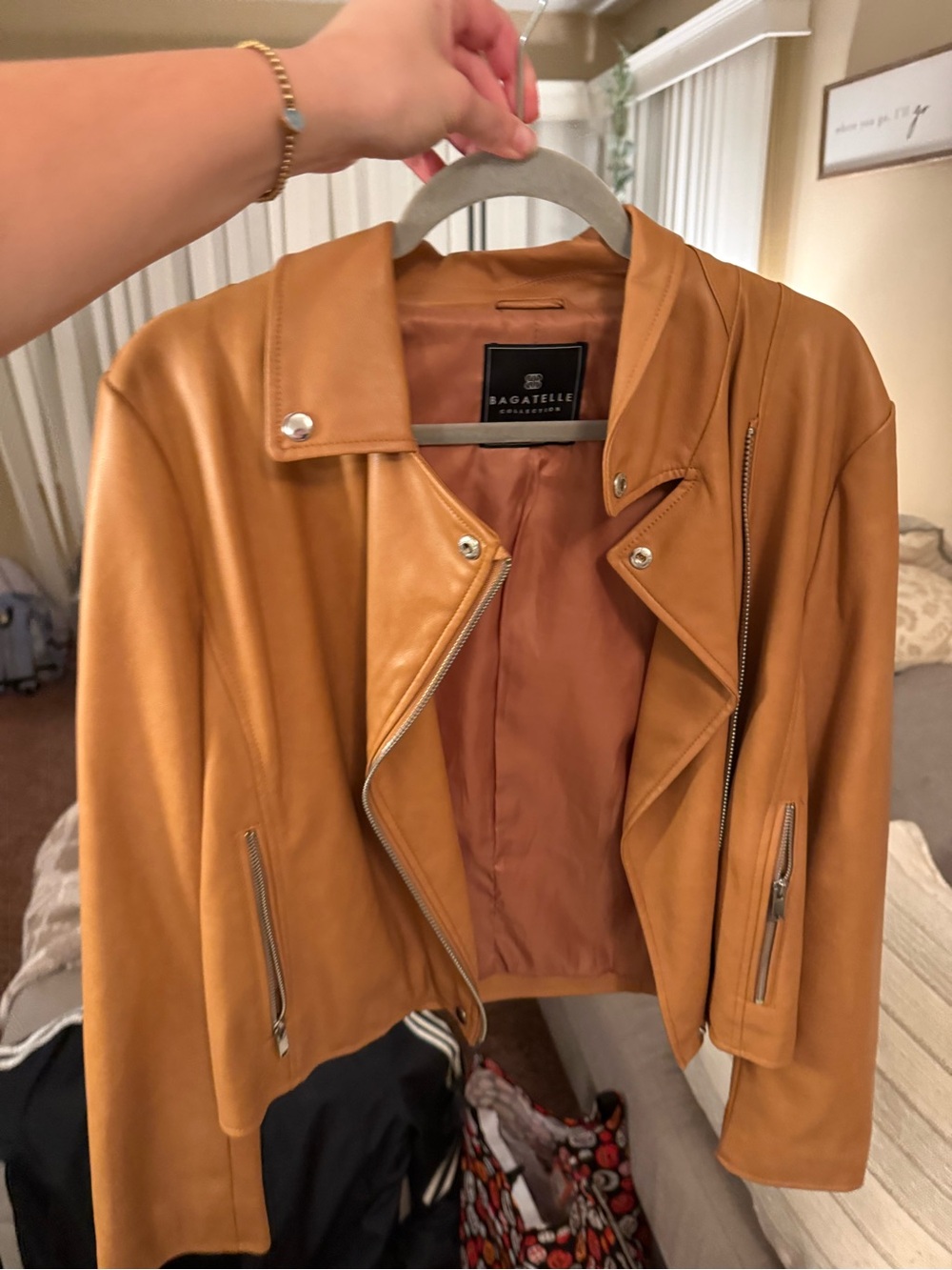 bagatelle Cognac Faux Leather Moto Jacket